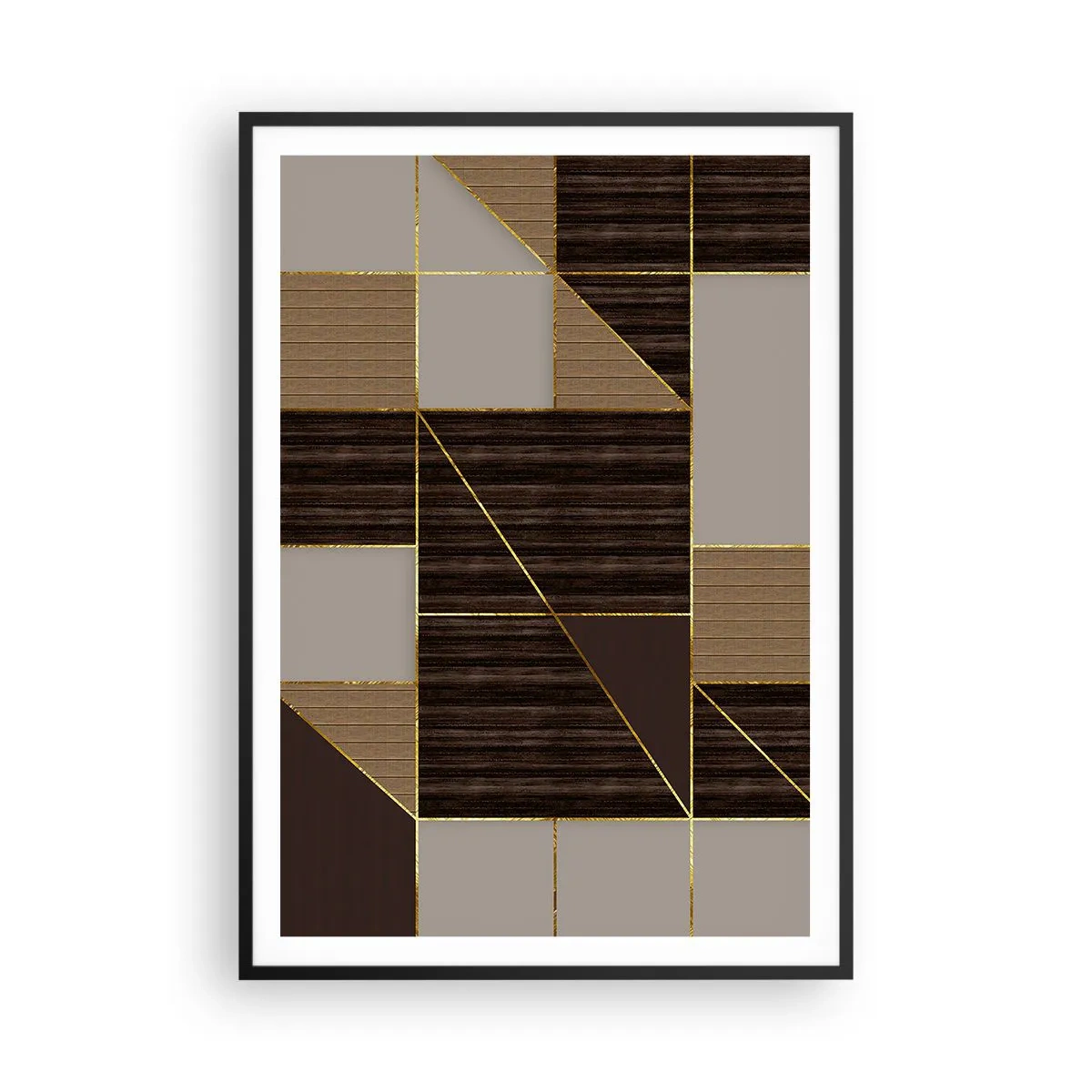 Poster in einem schwarzem Rahmen - Ein Mosaik aus Braun und Gold - 70x100 cm