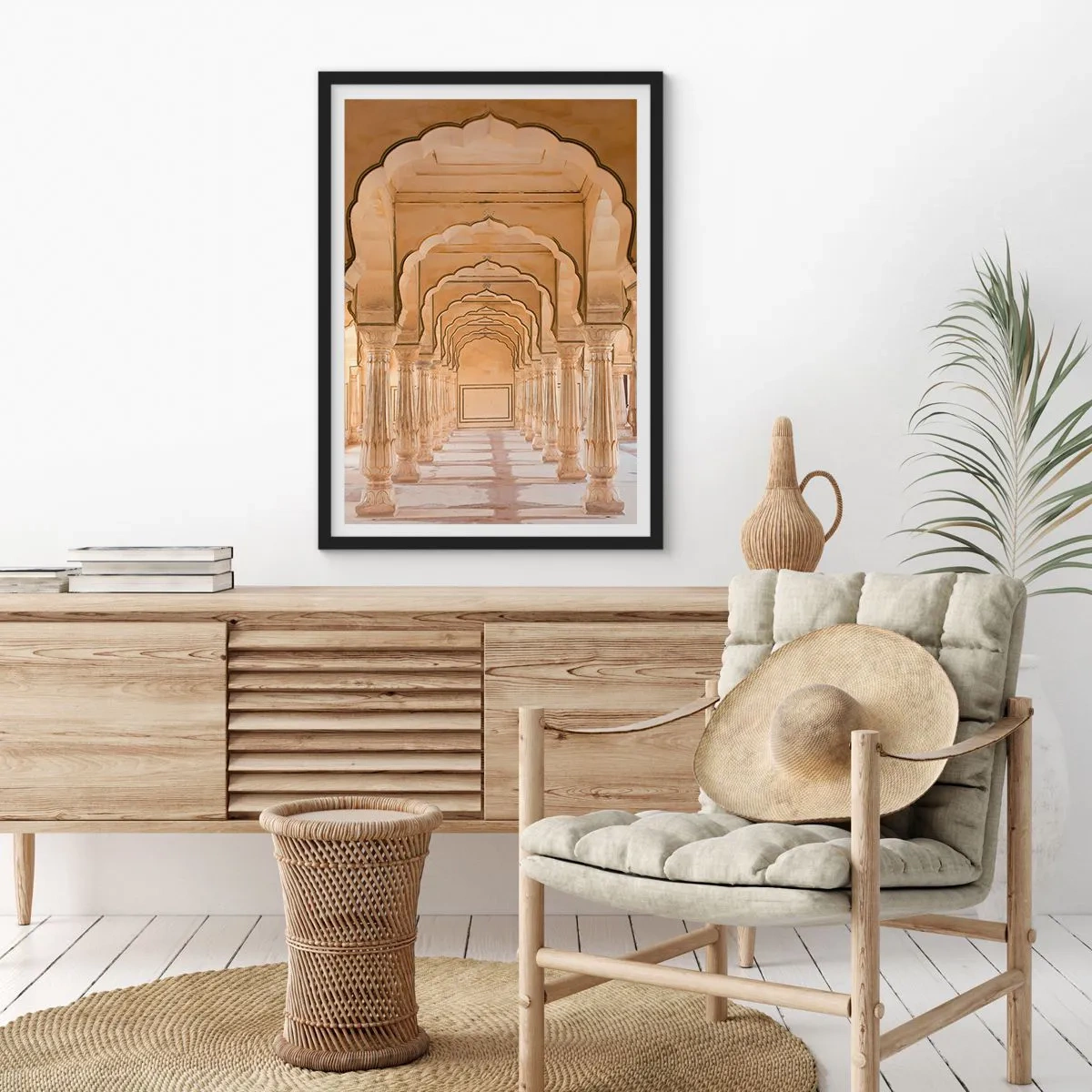 Poster in einem schwarzem Rahmen - Orientalische Symmetrie - 50x70cm - Im Palast des Maharadschas - Moderne Wanddekoration für Wohnzimmer und Schlafzimmer ARTTOR