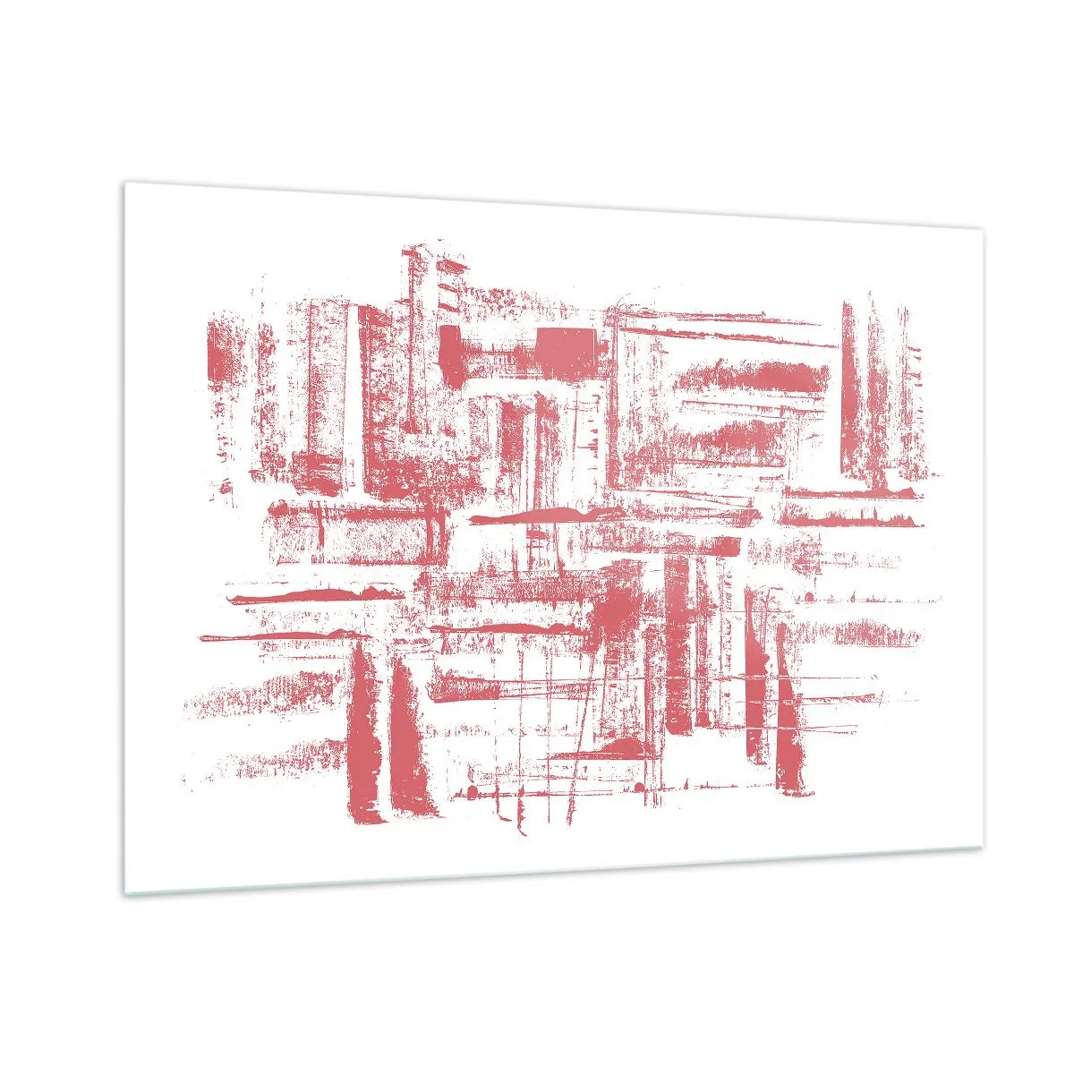 Glasbild - Bild auf glas - Eine abstrakte Komposition in Rot, die an die Umrisse städtischer Architektur erinnert. - 100x70cm - Die rote Stadt - Moderne Wanddekoration für Wohnzimmer und Schlafzimmer ARTTOR
