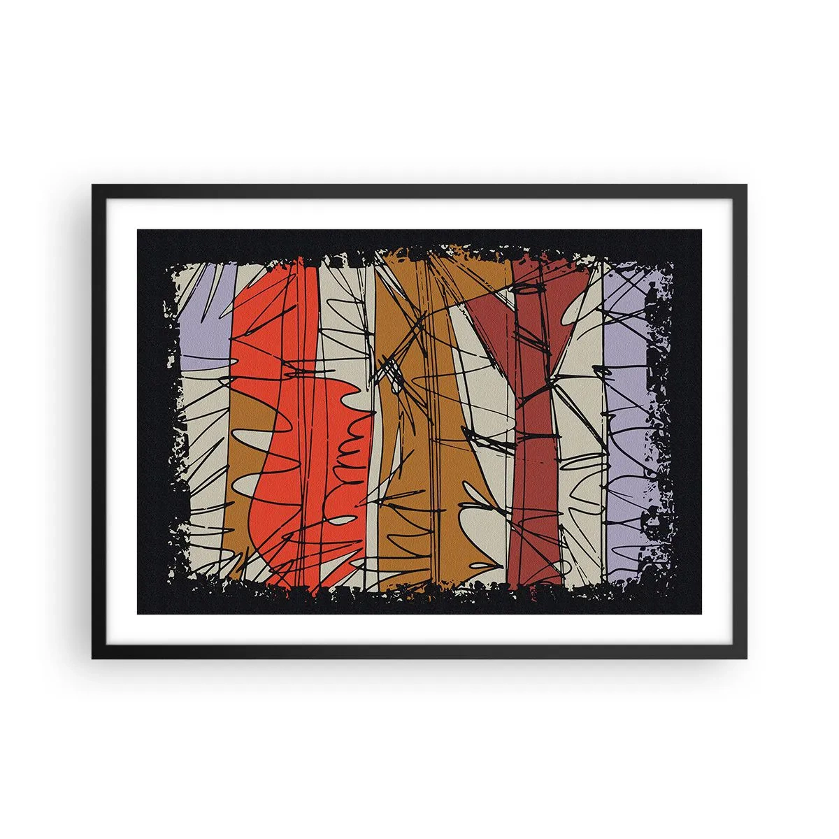Poster in einem schwarzem Rahmen - Abstrakte Komposition in intensiven Farben - 70x50cm - Spontane Komposition - Moderne Wanddekoration für Wohnzimmer und Schlafzimmer ARTTOR