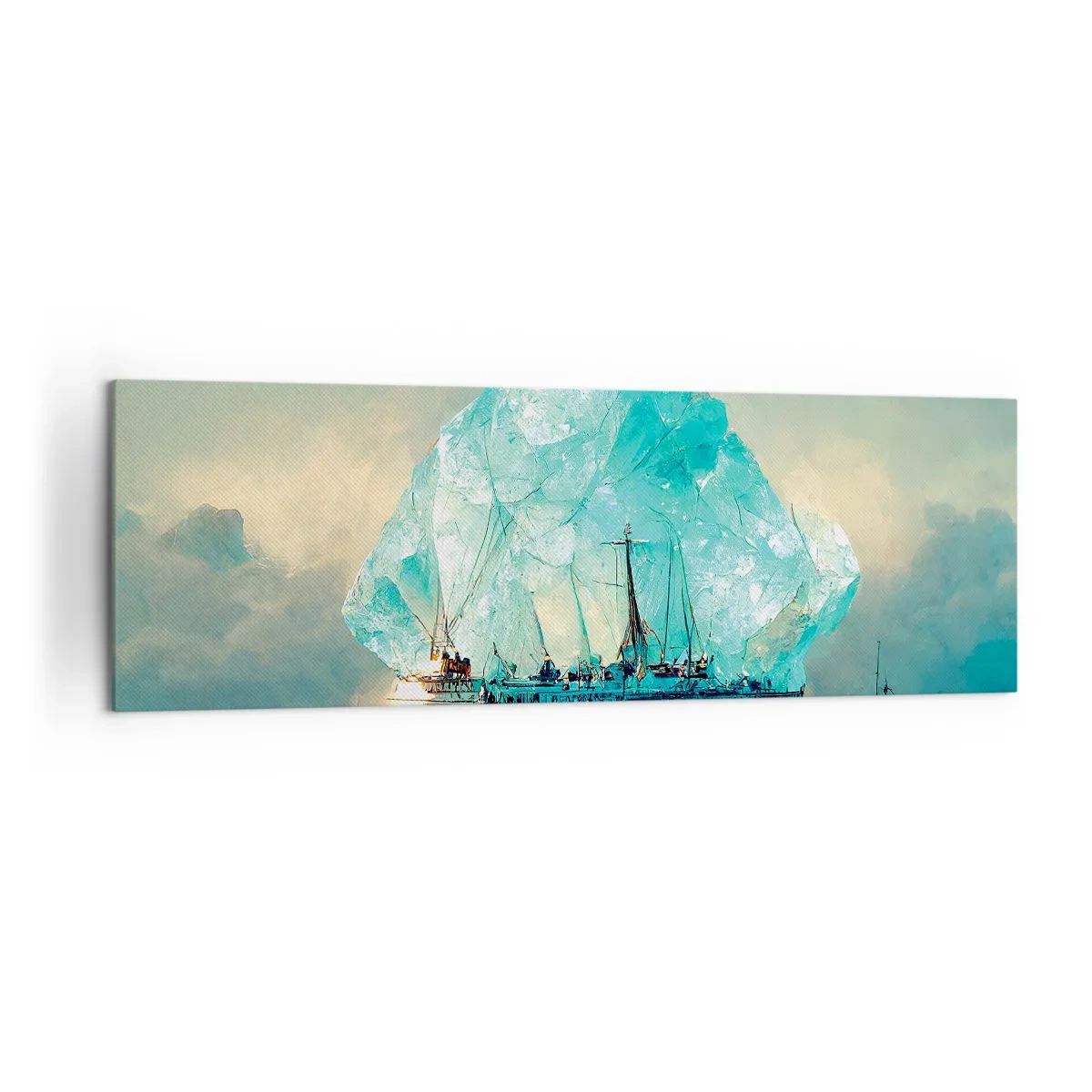 Bild auf Leinwand - Leinwandbild - Ein Schiff mit einem majestätischen Eisberg im Hintergrund - 160x50cm - Arktischer Diamant - Moderne Wanddekoration für Wohnzimmer und Schlafzimmer ARTTOR