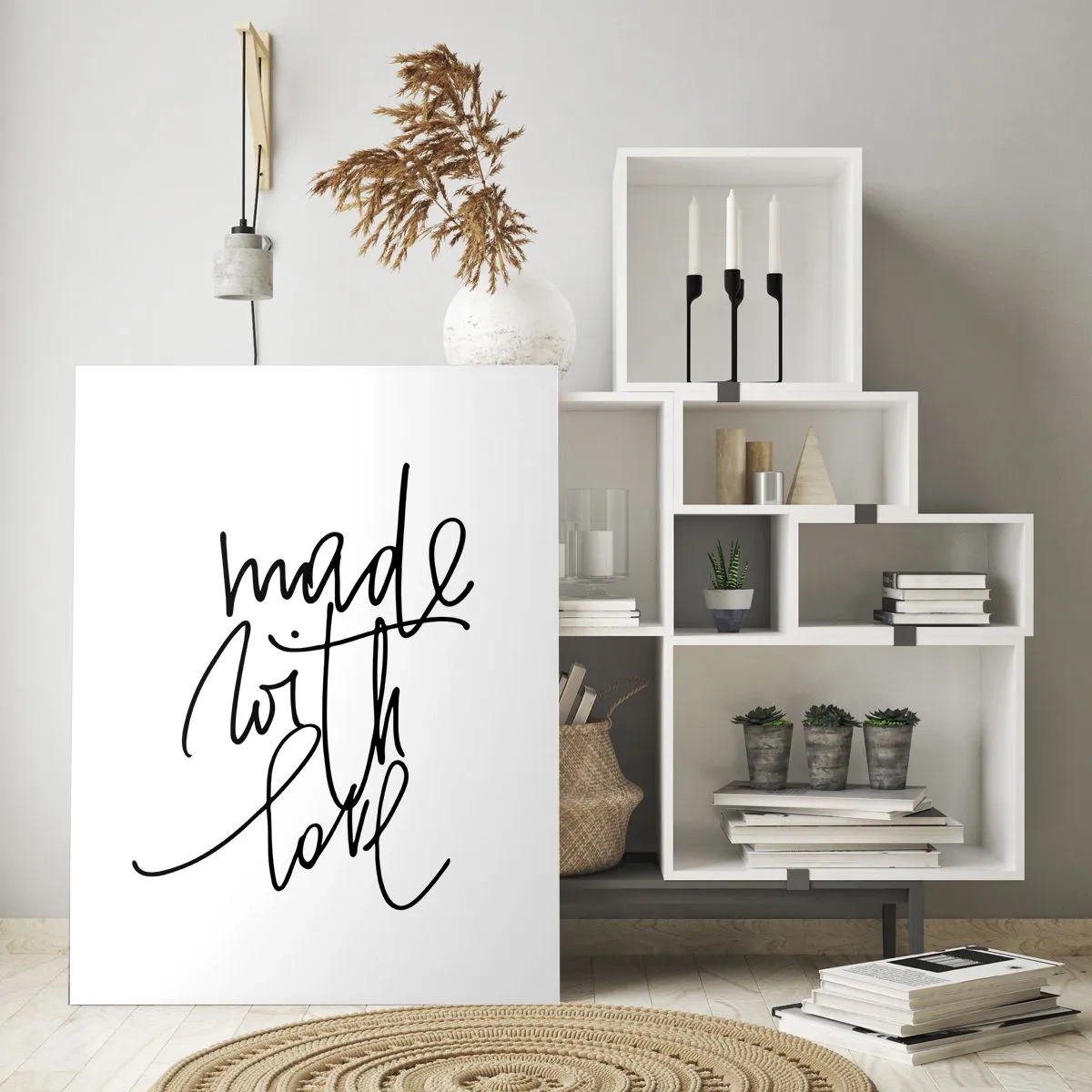 Glasbild - Bild auf glas - Minimalistische Aufschrift „Mit Liebe gemacht“ - 50x70cm - Die beste Marke - Moderne Wanddekoration für Wohnzimmer und Schlafzimmer ARTTOR