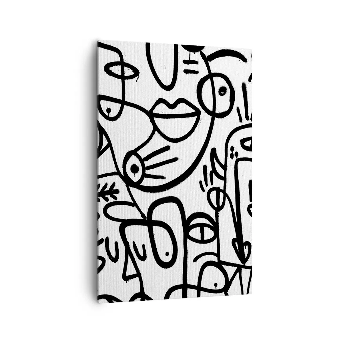 Bild auf Leinwand - Leinwandbild - Schwarz-weiße abstrakte Zeichnungen mit Gesichtsmotiven - 80x120cm - Gesichter und Luftspiegelungen - Moderne Wanddekoration für Wohnzimmer und Schlafzimmer ARTTOR