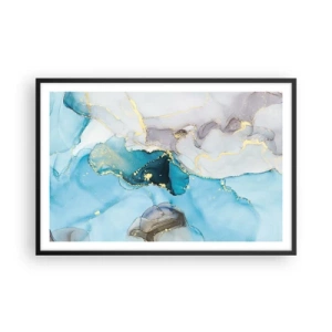 Poster in einem schwarzem Rahmen - Eine Studie über das Zusammentreffen von Grau und Türkis - 91x61 cm