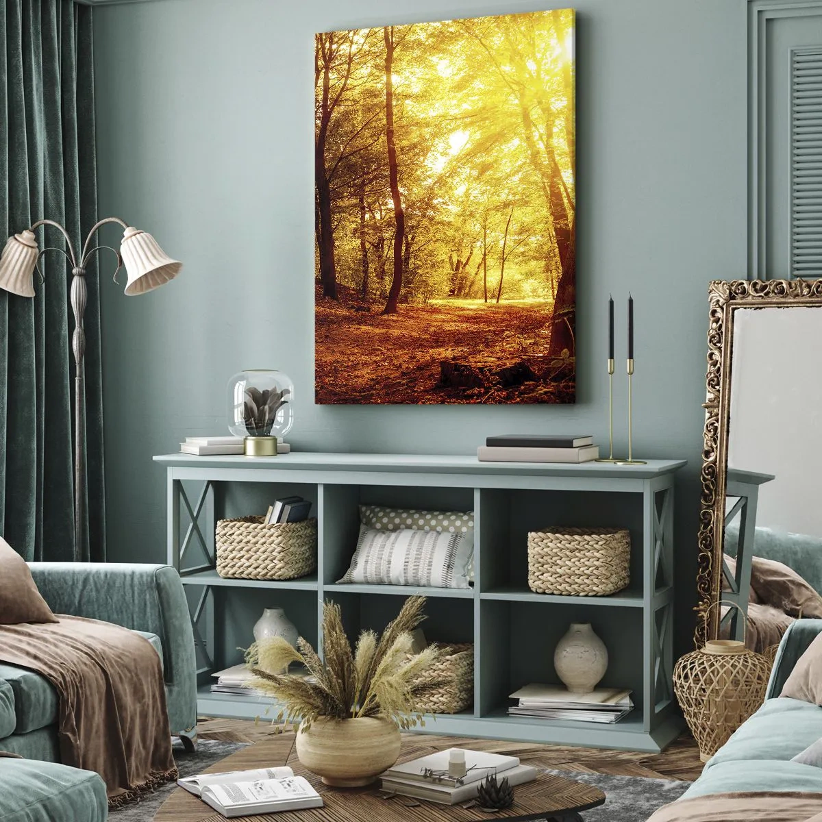 Bild auf Leinwand - Leinwandbild - Auf die goldene Lichtung - 55x100 cm