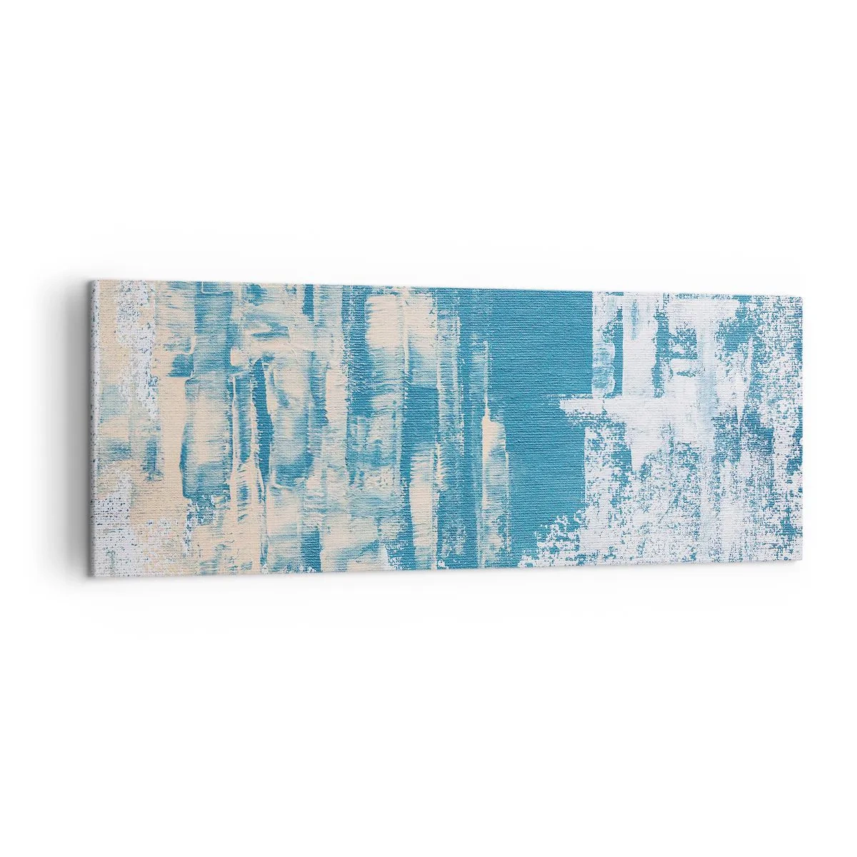 Bild auf Leinwand - Leinwandbild - Abstrakte Komposition in Blau- und Weißtönen - 140x50cm - Durch einen Eiszapfen - Moderne Wanddekoration für Wohnzimmer und Schlafzimmer ARTTOR