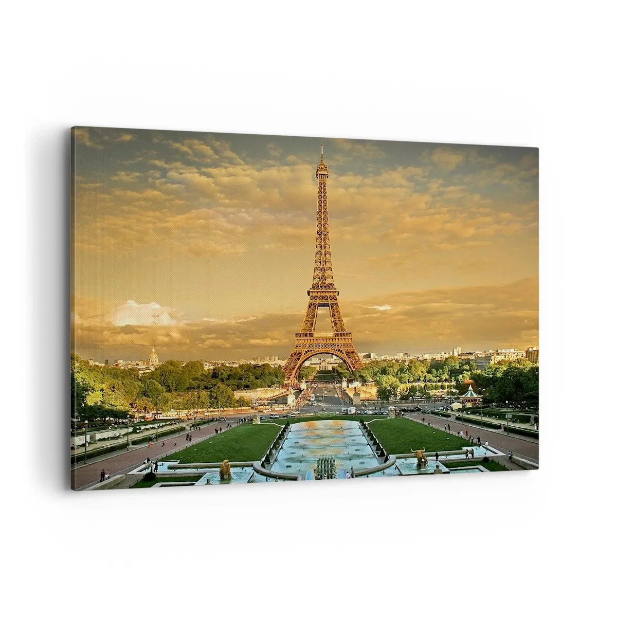 Bild auf Leinwand - Leinwandbild - Der Eiffelturm in Paris bei Sonnenuntergang - 100x70cm - Königin von Paris - Moderne Wanddekoration für Wohnzimmer und Schlafzimmer ARTTOR