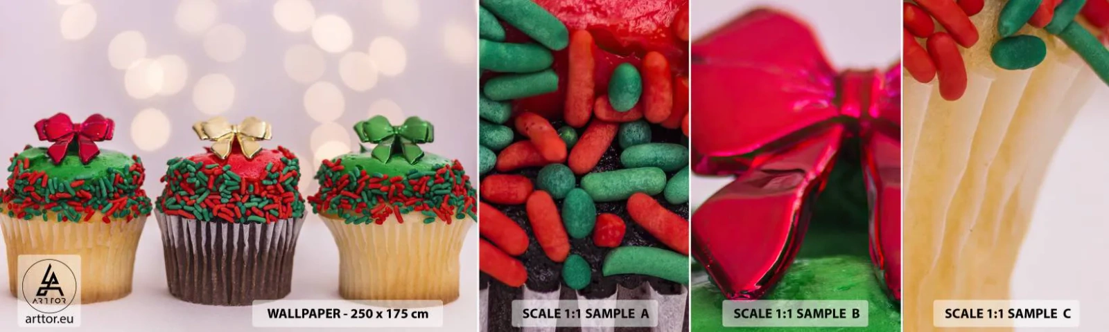 Fototapetenmuster Standard Eco - Süßigkeiten bis zu der Schleife - Gastronomie, Kekse, Bunte Muffins - 100x30 cm