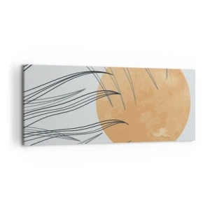 Bild auf Leinwand - Leinwandbild - Abstrakte Grashalme vor dem Hintergrund einer großen orangefarbenen Sonne - 120x50cm - Immer der Sonne entgegen - Moderne Wanddekoration für Wohnzimmer und Schlafzimmer ARTTOR