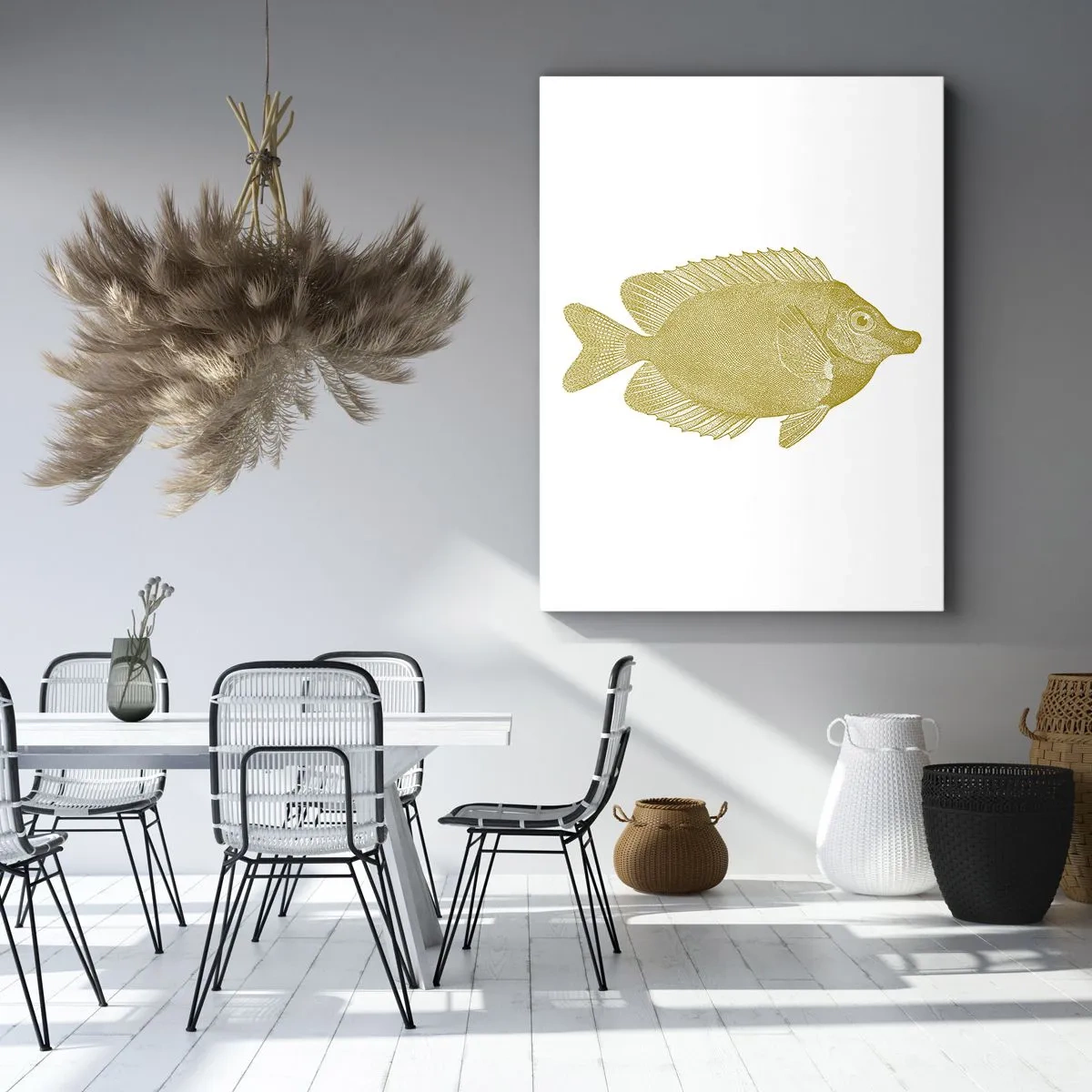 Bild auf Leinwand - Leinwandbild - Vintage Goldfisch auf hellem Hintergrund - 50x70cm - Fisch und das war’s - Moderne Wanddekoration für Wohnzimmer und Schlafzimmer ARTTOR