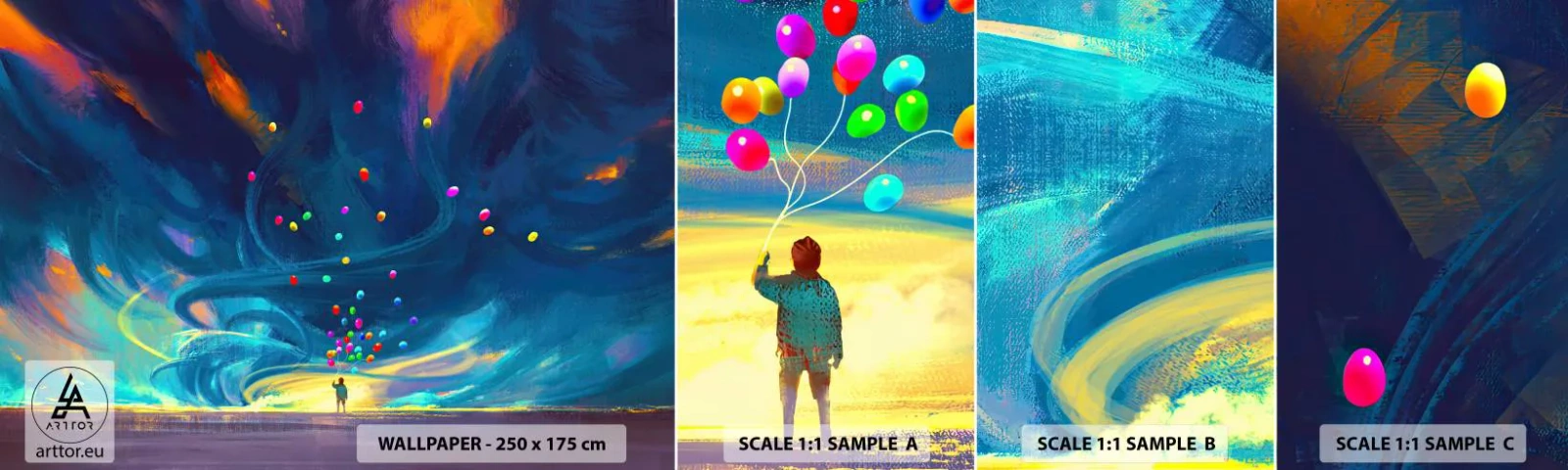 Fototapetenmuster Standard Eco - Zum blauen Wind - Für Kinder, Bunte Luftballons, Abstraktion - 100x30 cm