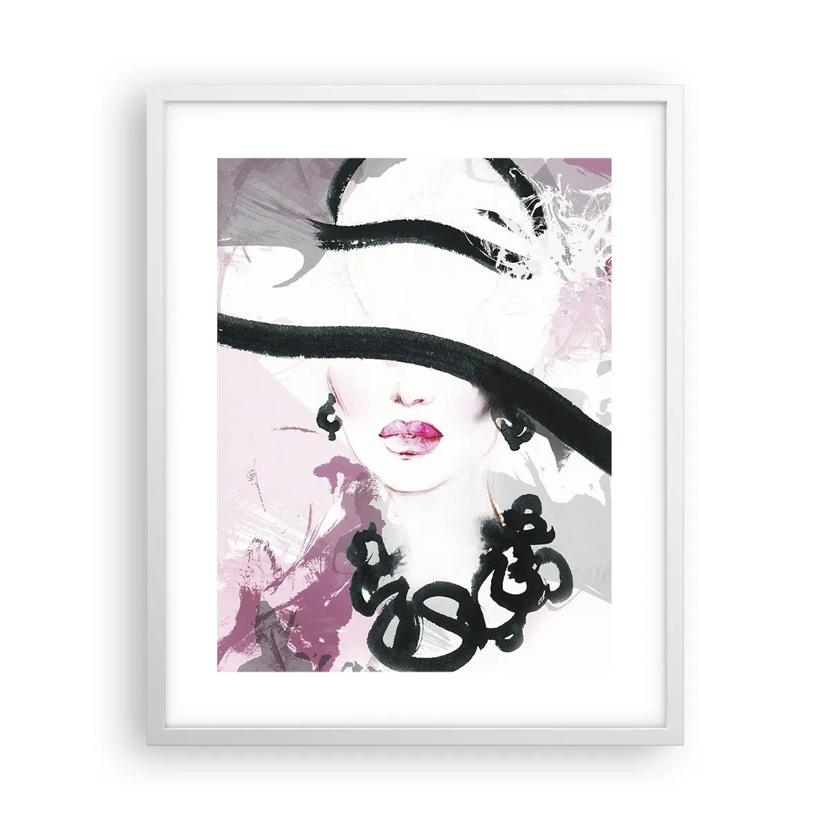 Poster in einem weißen Rahmen - Bildnis einer Dame in Schwarz und Pink - 40x50 cm