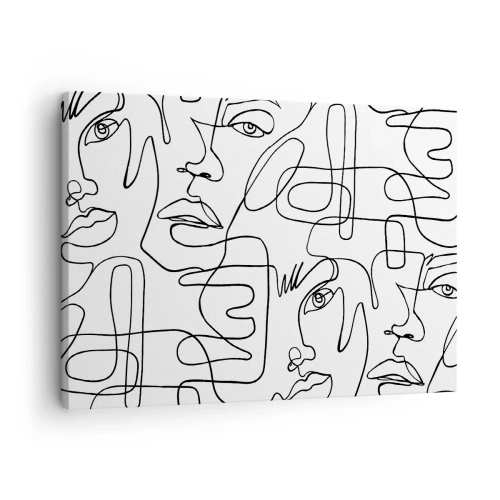 Bild auf Leinwand - Leinwandbild - Eine minimalistische Zeichnung eines Gesichts mit Linien auf hellem Hintergrund. - 70x50cm - In verworrenen Gefühlen - Moderne Wanddekoration für Wohnzimmer und Schlafzimmer ARTTOR