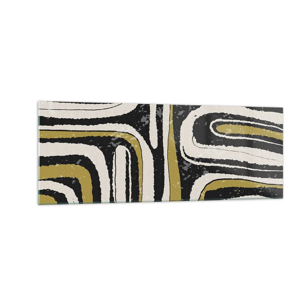 Glasbild - Bild auf glas - Abstraktes Muster in Schwarz, Weiß und Gold - 140x50cm - Komposition: Straßen und Gassen - Moderne Wanddekoration für Wohnzimmer und Schlafzimmer ARTTOR