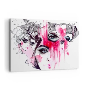Bild auf Leinwand - Leinwandbild - Abstraktes Gesicht in Rosa- und Schwarztönen - 120x80cm - Abstrakte Augen - Moderne Wanddekoration für Wohnzimmer und Schlafzimmer ARTTOR