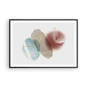 Poster in einem schwarzem Rahmen - Abstrakte Formen mit zarten Farben und goldenen Linien - 100x70cm - Korallen des Weltraums - Moderne Wanddekoration für Wohnzimmer und Schlafzimmer ARTTOR