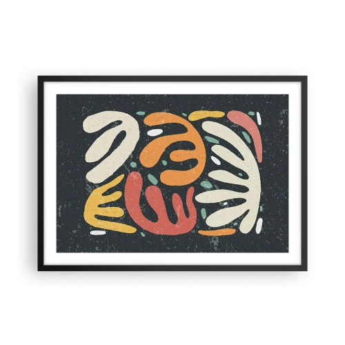 Poster in einem schwarzem Rahmen - Abstrakte Formen in warmen Farben auf dunklem Hintergrund - 70x50cm - Komposition – Ich erwische dich gleich - Moderne Wanddekoration für Wohnzimmer und Schlafzimmer ARTTOR