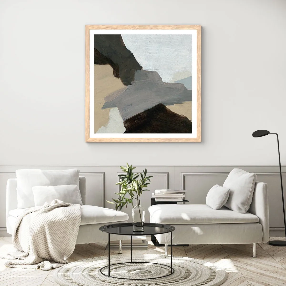 Poster in einem Rahmen aus heller Eiche - Abstraktion: Scheideweg des Graus - 40x40 cm