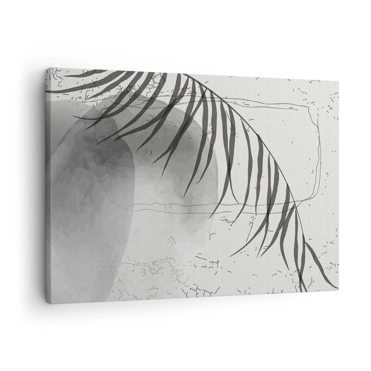 Bild auf Leinwand - Leinwandbild - Ein zartes Palmblattmotiv auf hellem Untergrund im skandinavischen Stil. - 70x50cm - Subtile Exotik der Natur - Moderne Wanddekoration für Wohnzimmer und Schlafzimmer ARTTOR