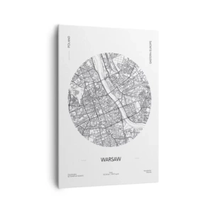 Bild auf Leinwand - Leinwandbild - Eine Karte von Warschau im minimalistischen Stil - 70x100cm - Anatomie von Warschau - Moderne Wanddekoration für Wohnzimmer und Schlafzimmer ARTTOR