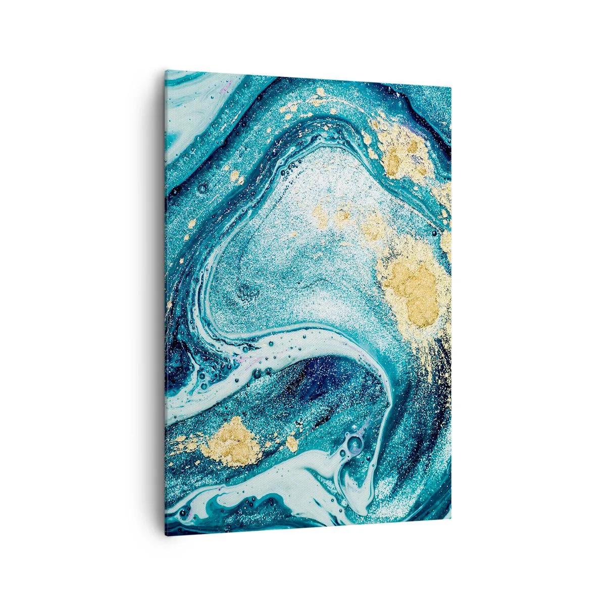 Bild auf Leinwand - Leinwandbild - Eine abstrakte Komposition aus Wellen und goldenen Akzenten - 70x100cm - Blauer Wirbel - Moderne Wanddekoration für Wohnzimmer und Schlafzimmer ARTTOR