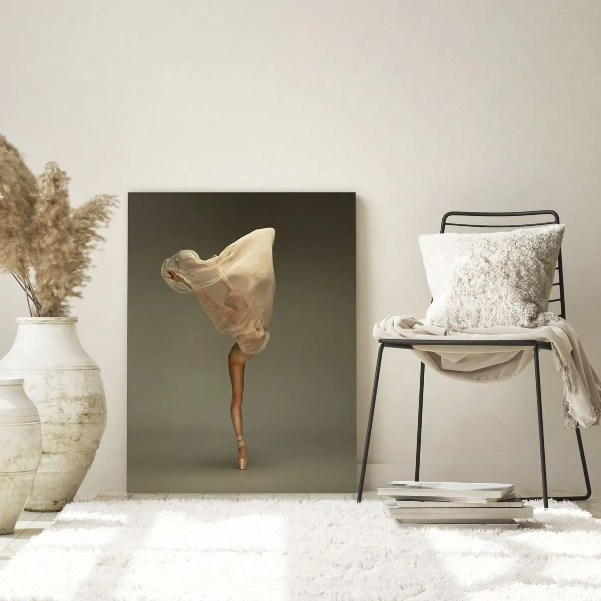 Glasbild - Bild auf glas - Eine Tänzerin in zarter Pose mit hochgezogenem Schleier - 50x70cm - Es wird bald auffliegen - Moderne Wanddekoration für Wohnzimmer und Schlafzimmer ARTTOR