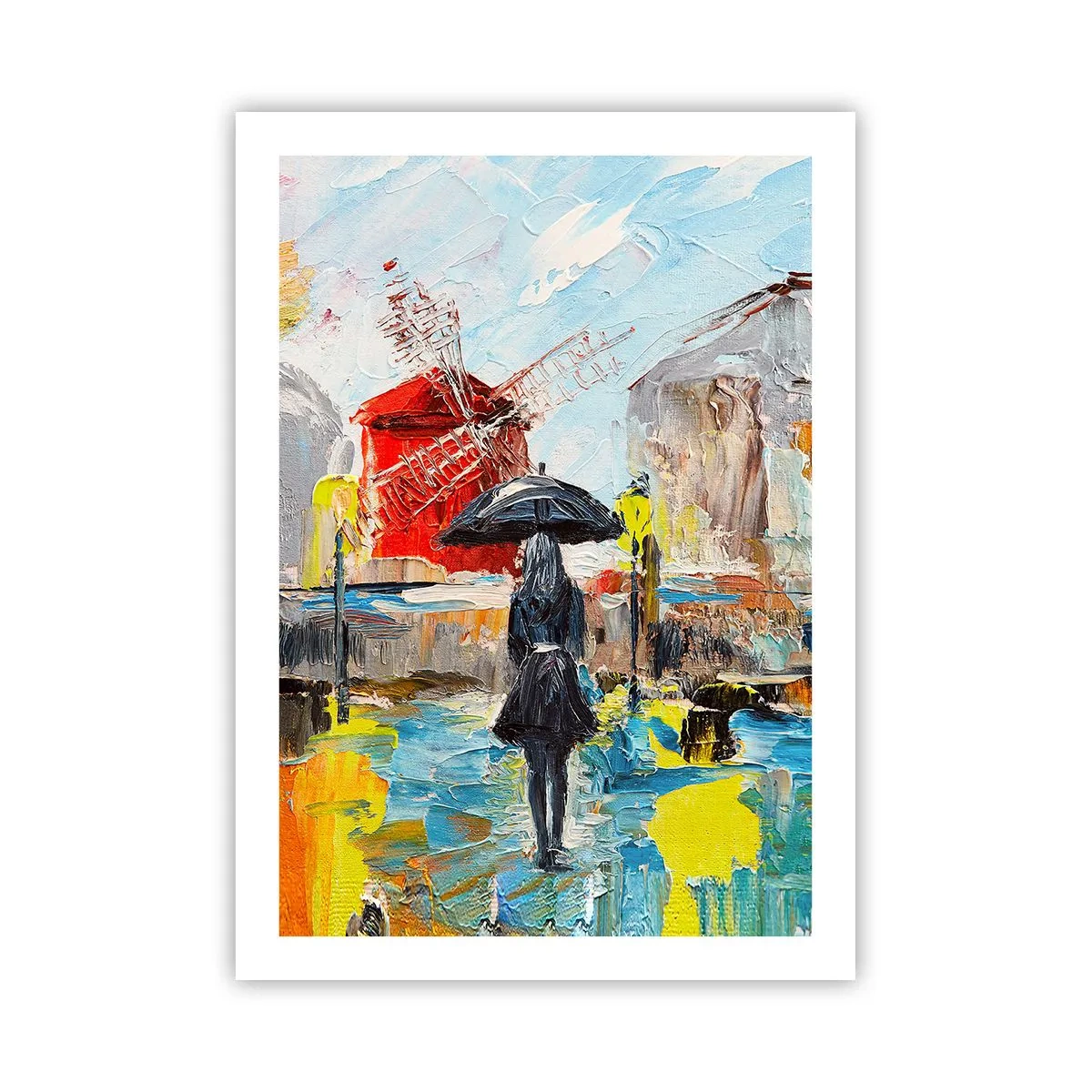 Poster - Eine Frau mit einem Regenschirm vor der Kulisse einer Stadt im Regen - 50x70cm - Pariser Legenden - Moderne Wanddekoration für Wohnzimmer und Schlafzimmer ARTTOR