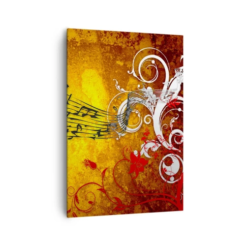 Bild auf Leinwand - Leinwandbild - Abstrakte Musiknoten auf einem bunten Hintergrund mit Ornamenten - 70x100cm - Lass die Musik fließen - Moderne Wanddekoration für Wohnzimmer und Schlafzimmer ARTTOR
