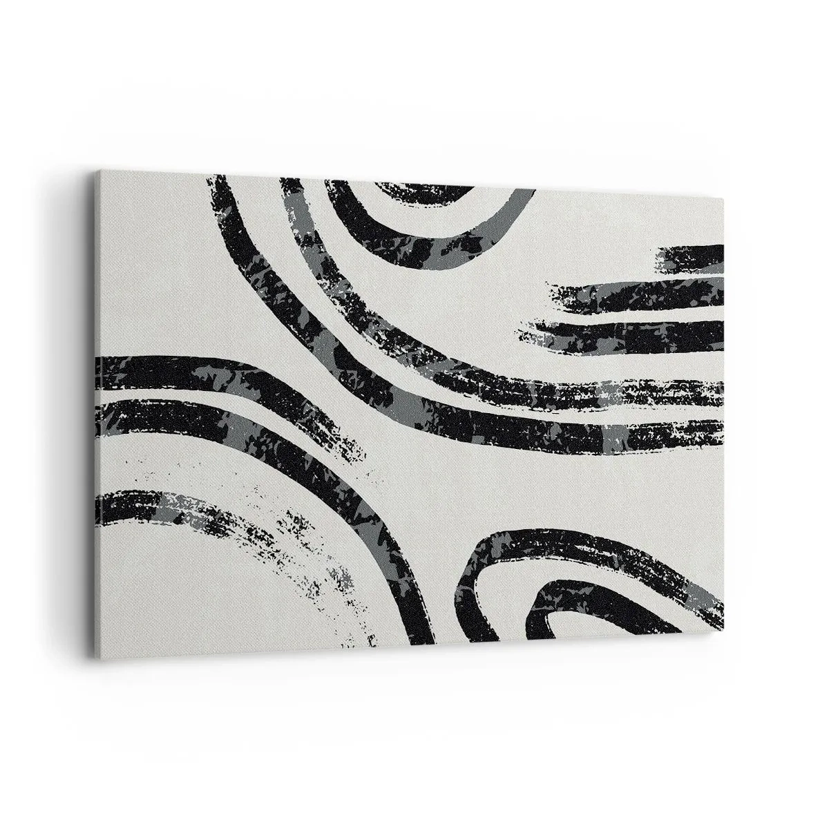 Bild auf Leinwand - Leinwandbild - Schwarz-weiße abstrakte Linien auf hellem Hintergrund - 100x70cm - Bei Hälfte angehalten - Moderne Wanddekoration für Wohnzimmer und Schlafzimmer ARTTOR