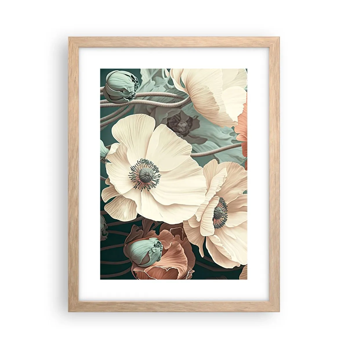 Poster in einem Rahmen aus heller Eiche - Flüstern von Mohnblumen - 30x40 cm