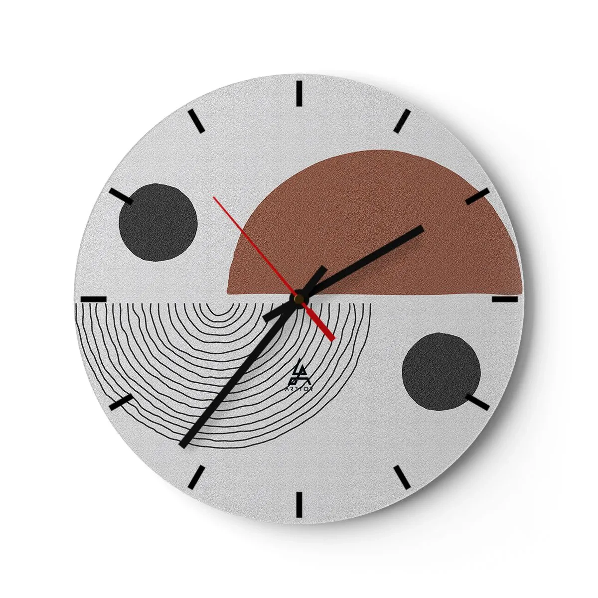 Wanduhr - Glasuhr - Geometrisches Muster in Braun- und Schwarztönen - 30x30cm - Perfektion des Rades - Moderne Wanddekoration für Wohnzimmer, Küche und Schlafzimmer ARTTOR