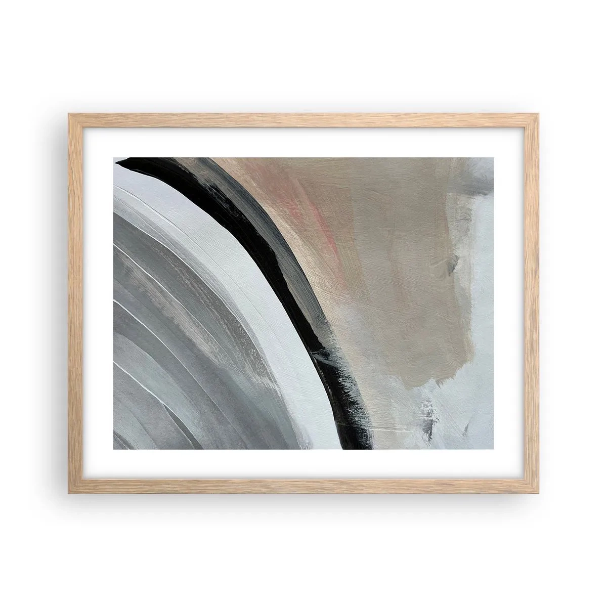 Poster in einem Rahmen aus heller Eiche - Komposition: Bogen aus Schwarz und Grau - 50x40 cm