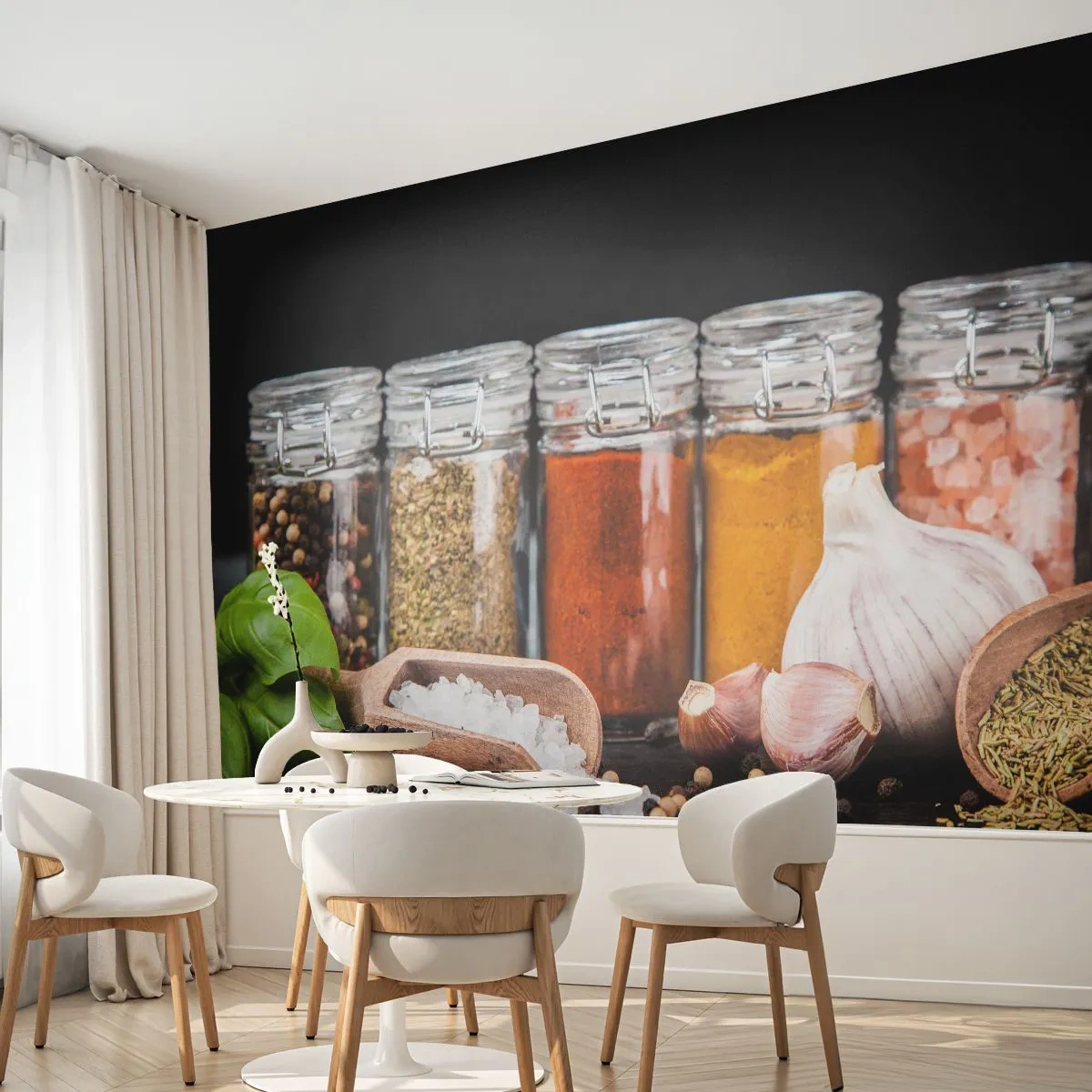 Fototapete Premium Sand - Für einen Geschmack des Lebens - Gastronomie, Getrocknete Kräuter, Gewürze - 500x350 cm