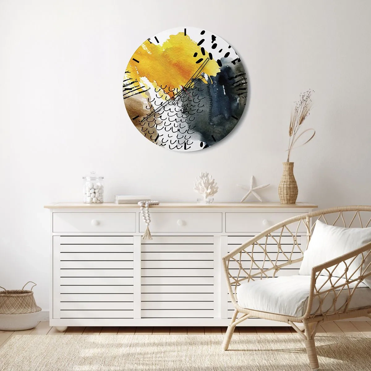 Wanduhr - Glasuhr - Ein Treffen der Elemente der Natur - 40x40 cm