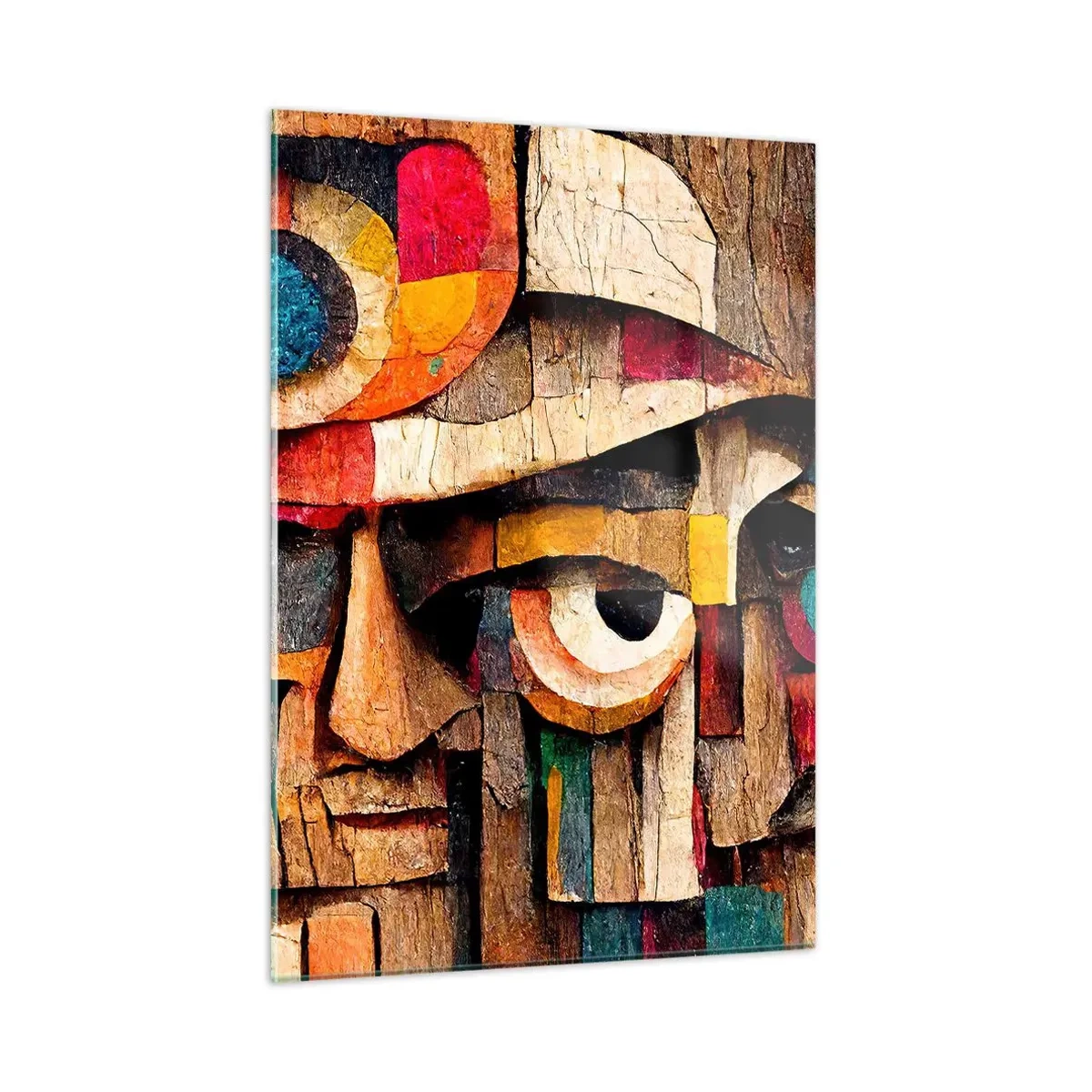 Glasbild - Bild auf glas - Bunte geometrische Gesichter im abstrakten Stil - 50x70cm - Ich sehe dich… - Moderne Wanddekoration für Wohnzimmer und Schlafzimmer ARTTOR