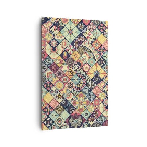 Bild auf Leinwand - Leinwandbild - Bunte geometrische Muster, inspiriert vom marokkanischen Stil - 80x120cm - marokkanische Atmosphäre - Moderne Wanddekoration für Wohnzimmer und Schlafzimmer ARTTOR