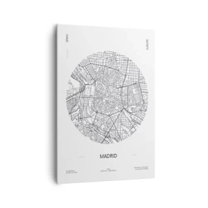 Bild auf Leinwand - Leinwandbild - Karte von Madrid im minimalistischen Schwarz-Weiß-Stil - 70x100cm - Anatomie von Madrid - Moderne Wanddekoration für Wohnzimmer und Schlafzimmer ARTTOR