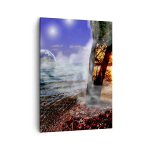 Bild auf Leinwand - Leinwandbild - Fantastische Landschaft mit Meer, Bäumen und Sonnenuntergang. - 50x70cm - Surreale Landschaft - Einheit der Natur - Moderne Wanddekoration für Wohnzimmer und Schlafzimmer ARTTOR