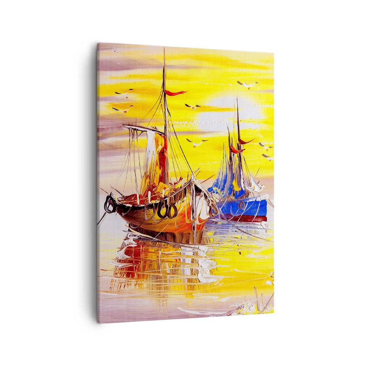 Bild auf Leinwand - Leinwandbild - Eine malerische Szene von Booten auf ruhiger See - 50x70cm - Eine wohlverdiente Pause im Hafen - Moderne Wanddekoration für Wohnzimmer und Schlafzimmer ARTTOR