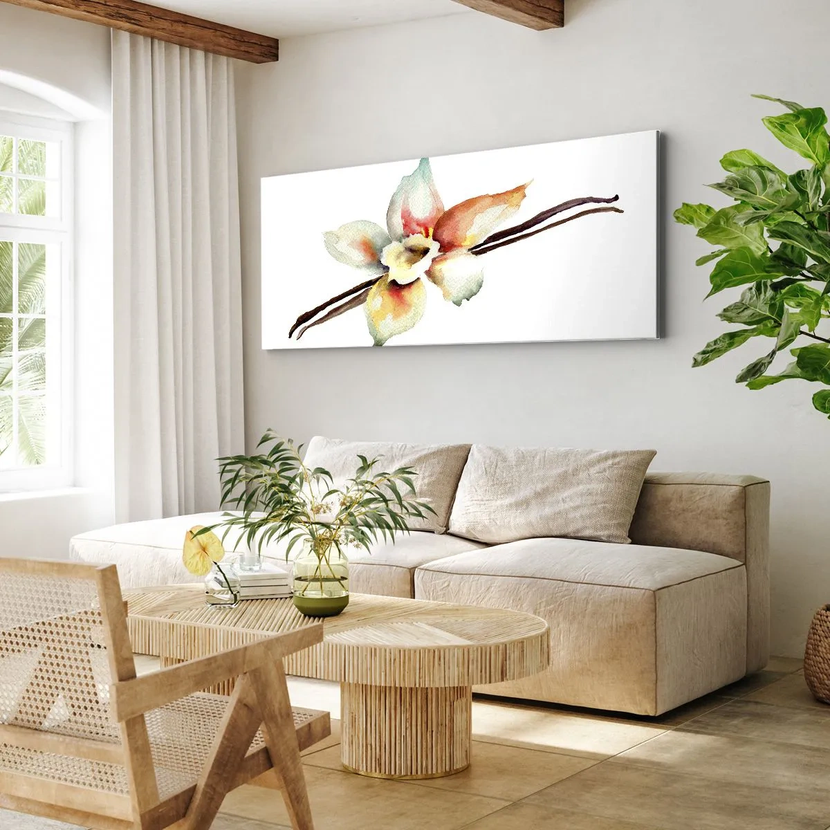 Bild auf Leinwand - Leinwandbild - Aquarell-Blumenillustration in Pastellfarben - 140x50cm - Süße mit Farbe verschüttet - Moderne Wanddekoration für Wohnzimmer und Schlafzimmer ARTTOR