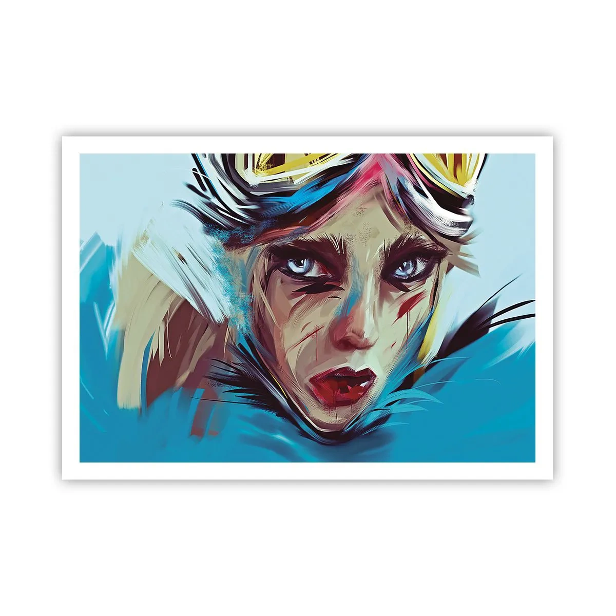 Poster - Porträt einer Frau in dynamischen Farben und einem abstrakten Stil - 100x70cm - Strassenkämpferin - Moderne Wanddekoration für Wohnzimmer und Schlafzimmer ARTTOR