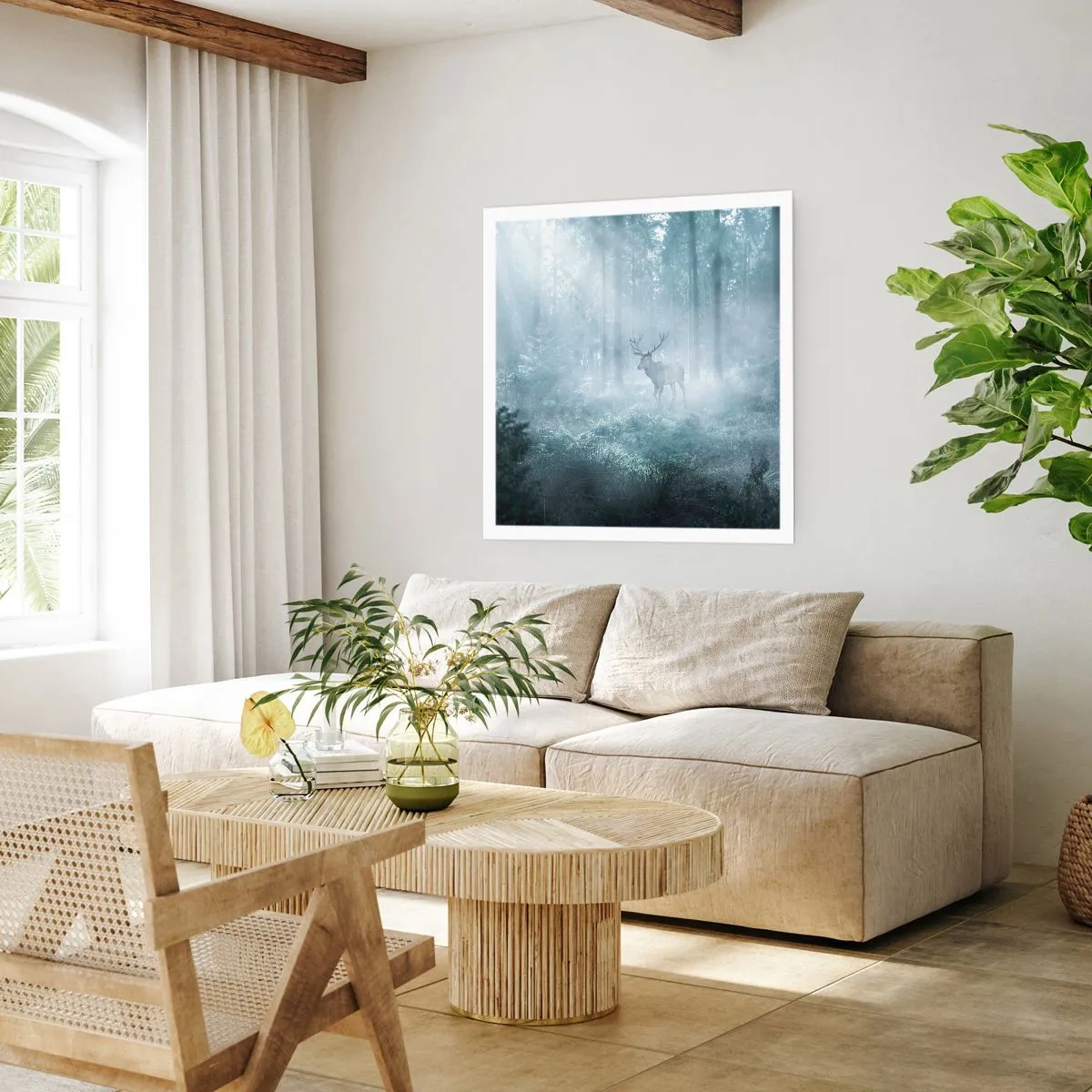 Poster - Morgenvisite auf dem Grundstück - 50x50 cm