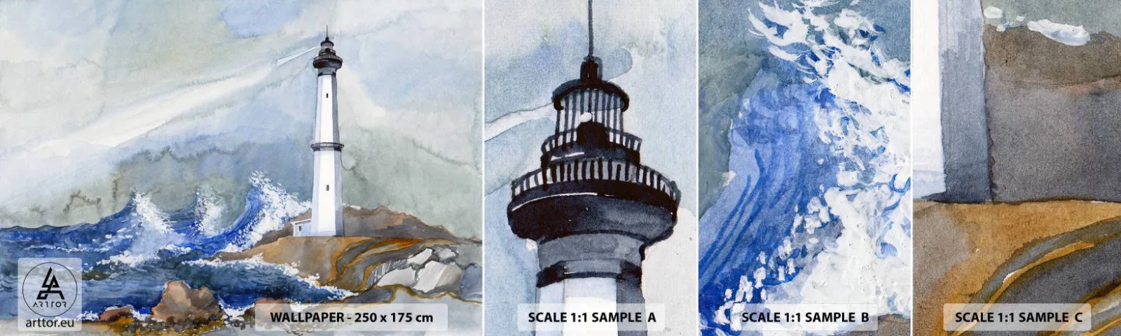 Fototapeten Muster Selbstklebend Deluxe Sticker - Gegen die Dunkelheit und den Sturm - Leuchtturm, Landschaft, Ozean - 100x30 cm