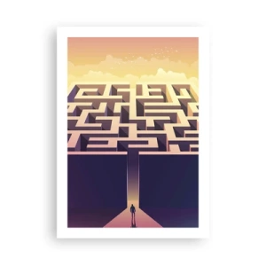 Poster - Ein symbolisches Labyrinth in goldenem Licht - 50x70cm - Entscheidungszeit - Moderne Wanddekoration für Wohnzimmer und Schlafzimmer ARTTOR
