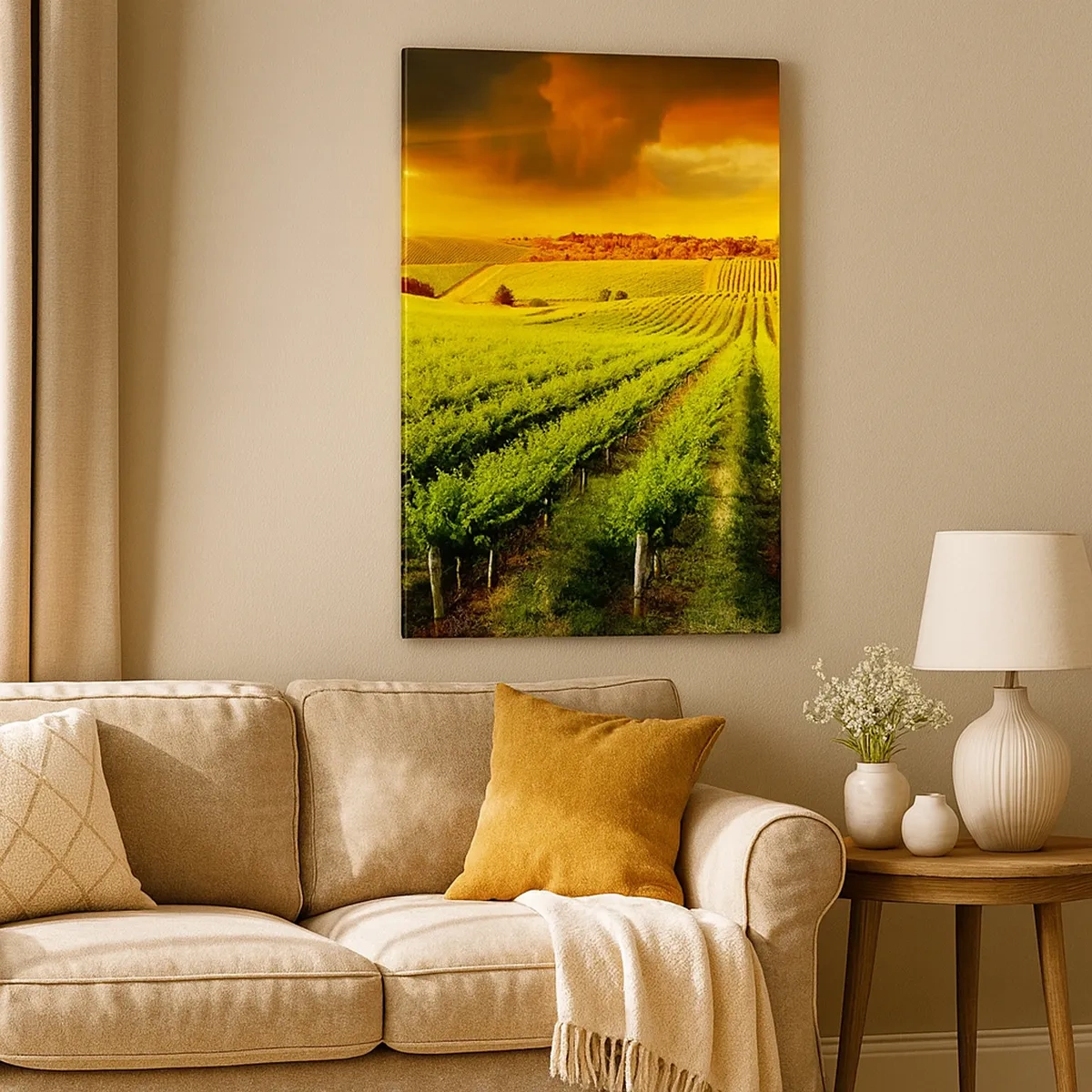 Bild auf Leinwand - Leinwandbild - Goldene Weinberge, beleuchtet von den Sonnenstrahlen - 50x70cm - Unter der australischen Sonne - Moderne Wanddekoration für Wohnzimmer und Schlafzimmer ARTTOR