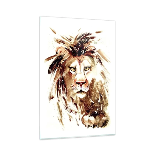 Glasbild - Bild auf glas - Aquarellporträt eines Löwen mit intensiven Details - 80x120cm - Stärke und Würde - Moderne Wanddekoration für Wohnzimmer und Schlafzimmer ARTTOR