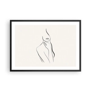 Poster in einem schwarzem Rahmen - Eine minimalistische Skizze der Silhouette einer Frau vor hellem Hintergrund. - 70x50cm - Eine Welle der Melancholie - Moderne Wanddekoration für Wohnzimmer und Schlafzimmer ARTTOR