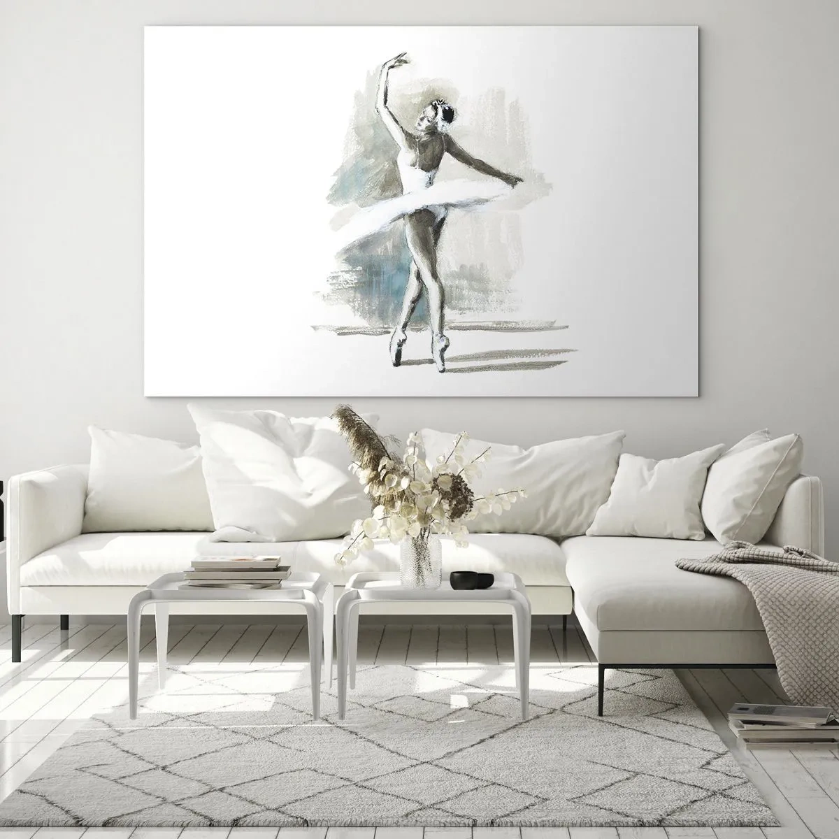 Glasbild - Bild auf glas - Eine Ballerina in einer klassischen Tanzpose - 120x80cm - In einen Schwan verzaubert - Moderne Wanddekoration für Wohnzimmer und Schlafzimmer ARTTOR