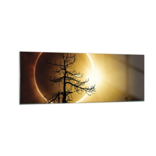 Glasbild - Bild auf glas - Sonnenfinsternis mit einer Baumsilhouette im Vordergrund - 140x50cm - Totale Finsternis - Moderne Wanddekoration für Wohnzimmer und Schlafzimmer ARTTOR