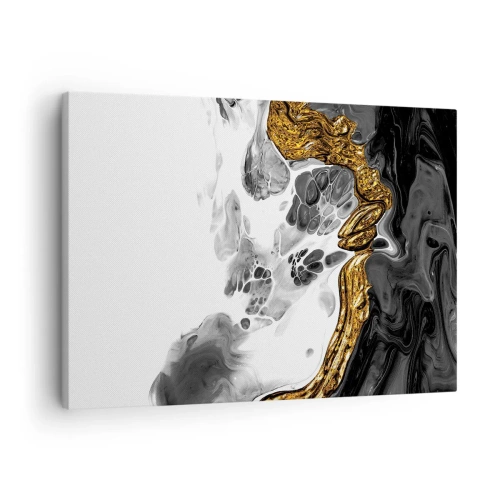 Bild auf Leinwand - Leinwandbild - Eine abstrakte Komposition mit Akzenten in Gold und Schwarz. - 70x50cm - Organische Komposition - Moderne Wanddekoration für Wohnzimmer und Schlafzimmer ARTTOR